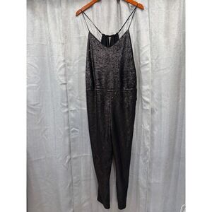Free People Black Sequin‎ Jumpsuit V-Neck T-Back Adjustable Straps Small
